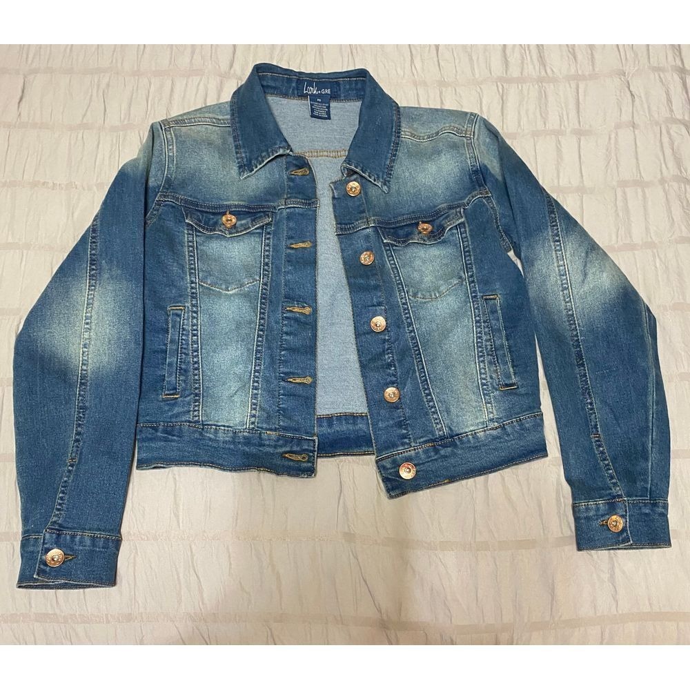 Lark+Grey‎ Women's Petite Small Classic Denim Blue Jean Trucker Jacket Outerwear